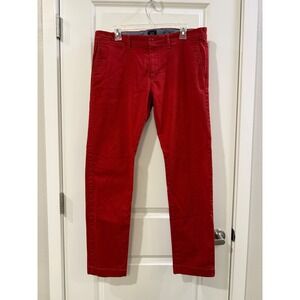 J.Crew Mens Stretch Chino Pants Red W34 L32 Slim Straight Flat Front